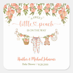 A Sweet Little Peach Clothesline Baby Shower Square Sticker