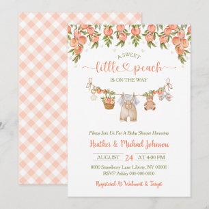 A Sweet Little Peach Clothesline Boy Baby Shower Invitation