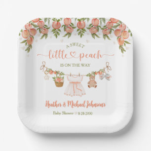 A Sweet Little Peach Clothesline Girl Baby Shower Paper Plate