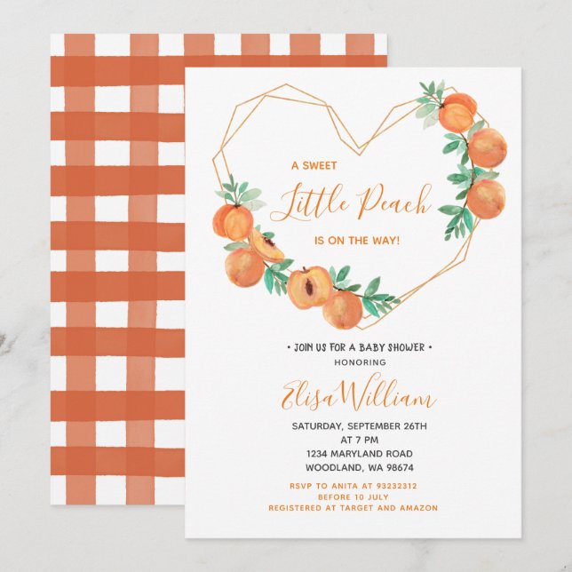 A Sweet Little Peach is on the way Baby Shower  Invitation (Front/Back)