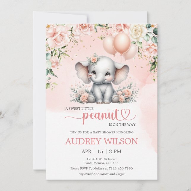 A Sweet Little Peanut Elephant Baby Shower Invitation (Front)