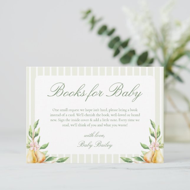 A Sweet Little Pear Baby Shower Books for Baby Enclosure Card (Standing Front)