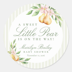 A Sweet Little Pear Watercolor Pastel Baby Shower Classic Round Sticker