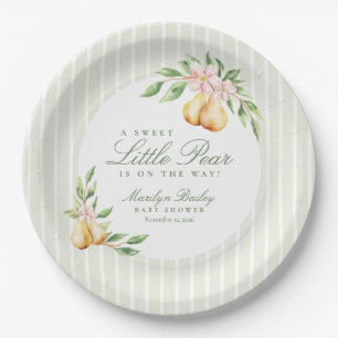 A Sweet Little Pear Watercolor Pastel Baby Shower Paper Plate