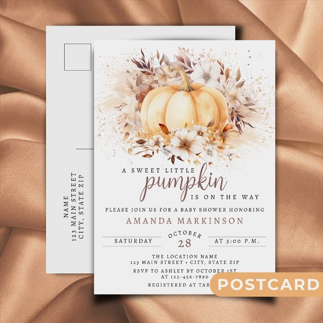 A Sweet Little Pumpkin Neutral Baby Shower Postcard (Creator Uploaded)