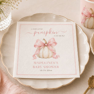 A Sweet Little Pumpkin Pink Bow Baby Girl Shower Napkin