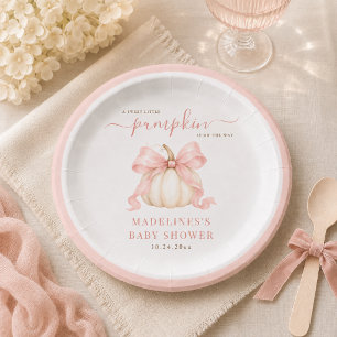 A Sweet Little Pumpkin Pink Bow Baby Girl Shower Paper Plate