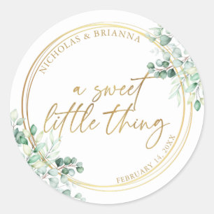 A Sweet Little Thing Gold Greenery Eucalyptus Classic Round Sticker