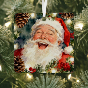 A Sweet Old-Fashioned Santa Vintage Christmas Metal Ornament