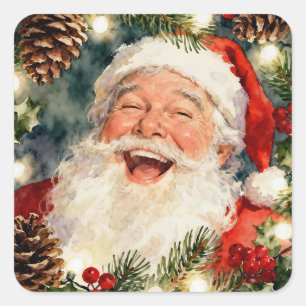 A Sweet Old-Fashioned Santa   Vintage Christmas Square Sticker