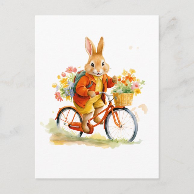 A SWEET RABBIT WITH A BIKE Art Postcard  (Front)