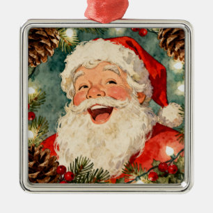 A Sweet Retro Santa Claus Vintage Christmas Metal Ornament