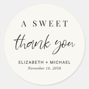 A Sweet Thank You Cream Wedding Favour Classic Round Sticker