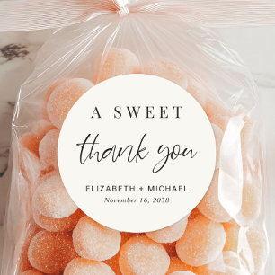 A Sweet Thank You Cream Wedding Favour Classic Round Sticker