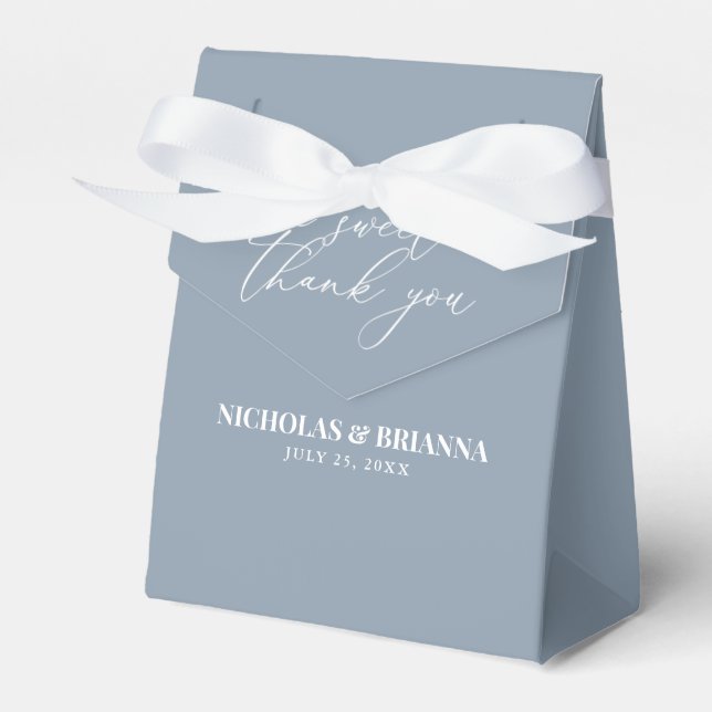 A Sweet Thank You Dusty Blue Minimalist Wedding Favor Box (Front Side)