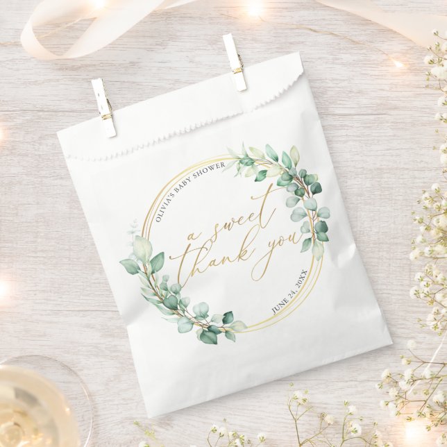 A Sweet Thank You Eucalyptus Greenery Baby Shower Favour Bag (Clipped)