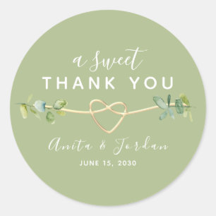 A Sweet Thank You Gold Green Eucalyptus Wedding Classic Round Sticker