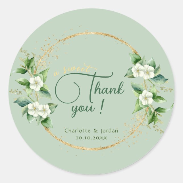 A Sweet Thank You Gold Greenery Eucalyptus Wedding Classic Round Sticker (Front)