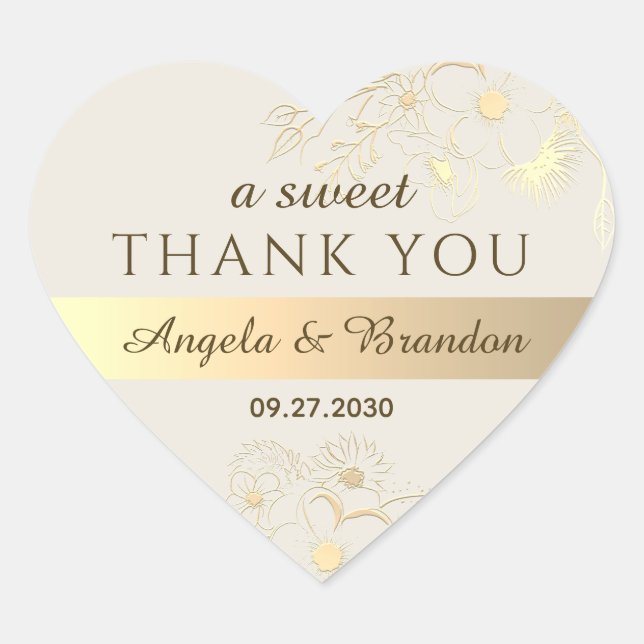 A Sweet Thank You Gold Wedding Favour Heart Sticker (Front)