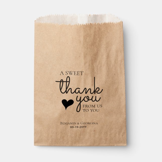 A Sweet Thank You Heart Modern Elegant Wedding Favour Bag (Front)