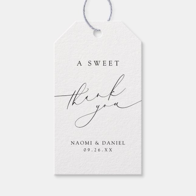 A Sweet Thank You Minimalist Modern Chic Script  Gift Tags (Front)