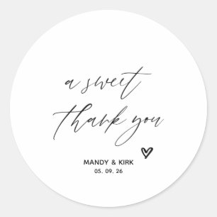 A Sweet Thank You Minimalist Wedding Sweet Favor Classic Round Sticker