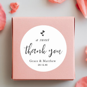 A Sweet Thank You Minimalist Wedding Sweet Favour Classic Round Sticker