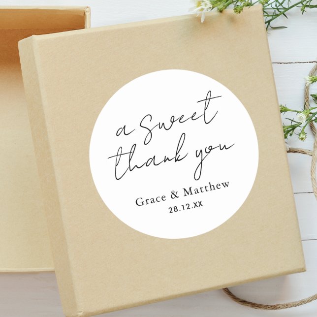 A Sweet Thank You Minimalist Wedding Sweet Favour Classic Round Sticker (Creator Uploaded)