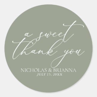 A Sweet Thank You Sage Green Minimalist Wedding Classic Round Sticker