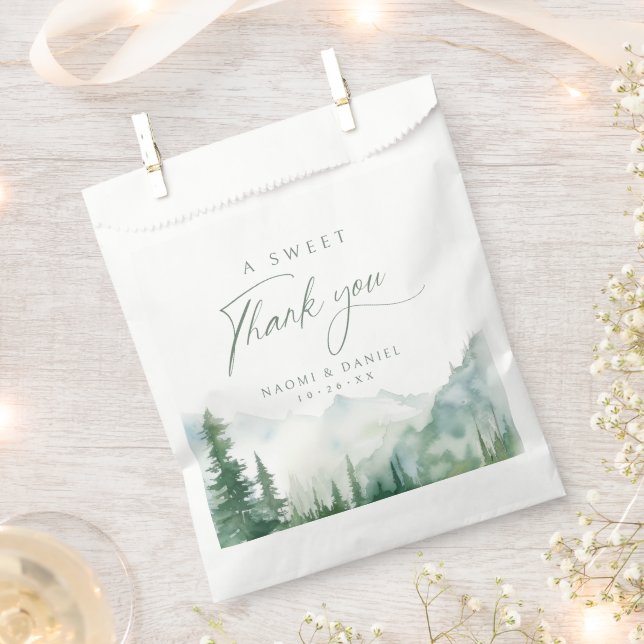 A Sweet Thank You Sage Mountain Forest Rustic Favour Bag (Clipped)