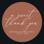 A Sweet Thank You Terracotta Burnt Orange Wedding Classic Round Sticker<br><div class="desc">A Sweet Thank You Terracotta Burnt Orange Wedding Classic Round Sticker.</div>