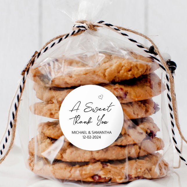 A Sweet Thank You Wedding Favor Classic Round Sticker (A sweet thank you personalized favor sticker)