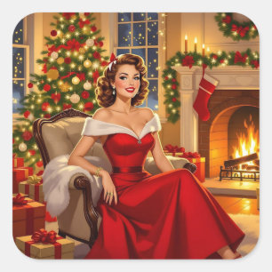 A Sweet Vintage Christmas Square Sticker