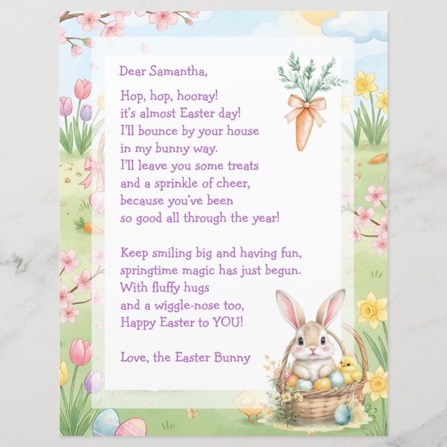 A Sweet Whimsical Easter Bunny Letter for Children (Front)