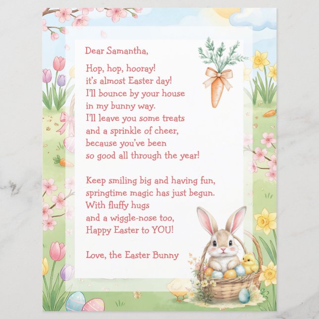 A Sweet Whimsical Easter Bunny Letter for Children (Front)