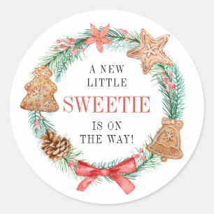 A Sweetie Is On Way Christmas Baby Shower Classic Round Sticker