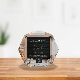 A sweetly sitting giraffe pregnancy announcement photo block