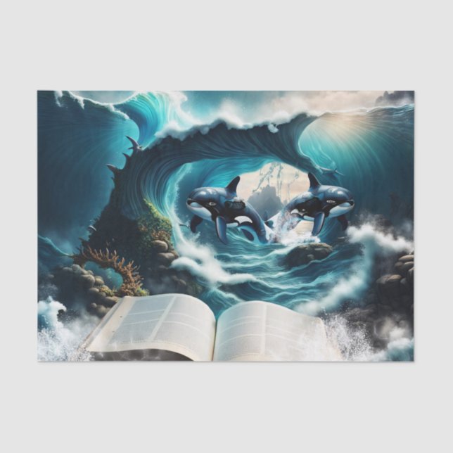 A Swimming steampunk Orca in the wave Tissue Paper (Front)