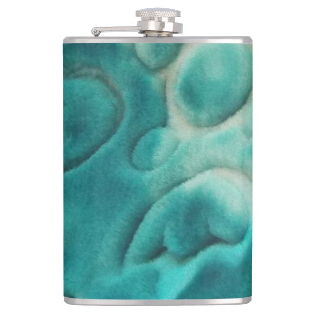 A swirling pattern in teal and light beige hip flask (Front)