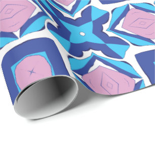 A symmetrical geometric pattern featuring blue wrapping paper