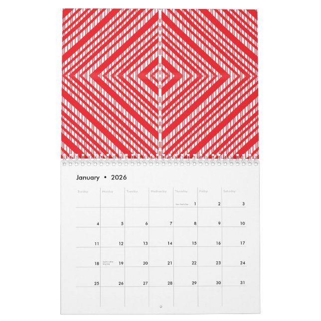 A symmetrical pattern featuring red, orange, and p calendar (Jan 2026)