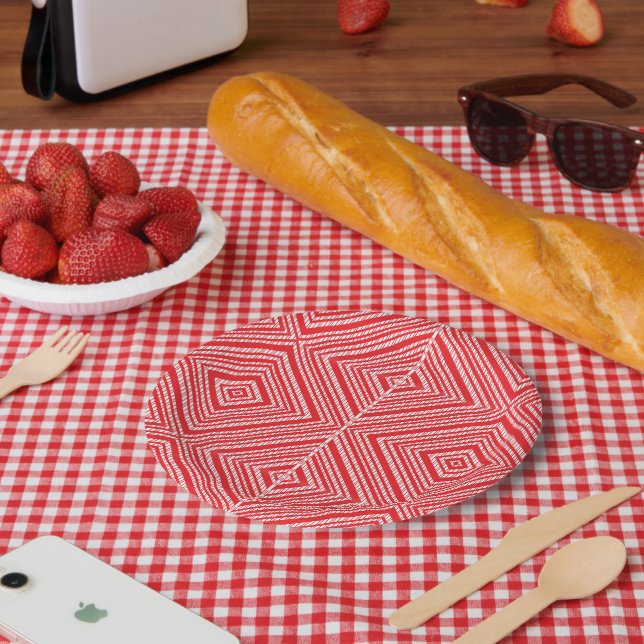 A symmetrical pattern featuring red, orange, and p paper plate (Picnic)