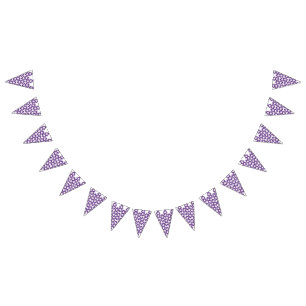A symmetrical pattern featuring white and purple m bunting flags