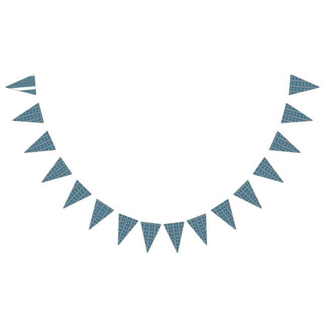 A symmetrical pattern of blue motifs on a textile  bunting flags (All)