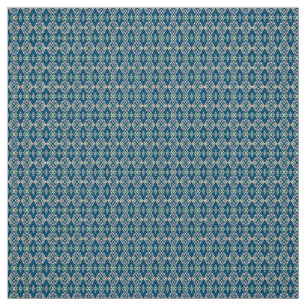 A symmetrical pattern of blue motifs on a textile  fabric