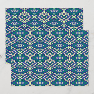A symmetrical pattern of blue motifs on a textile thank you card