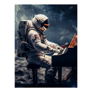 A Symphony for the Stars   Astronaut Piano on Moon Poster