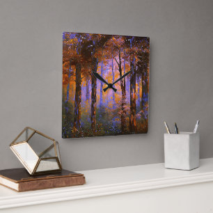 A Symphony of Leaves - Woodland Landscape Square Wall Clock