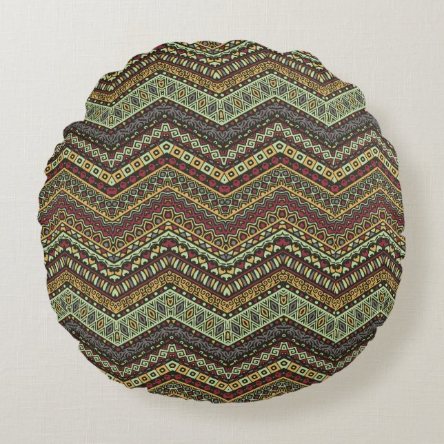 A Symphony of Patterns and Comfort Round Pillow (Front)