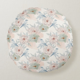 A symphony of song and petals pattern round pillow